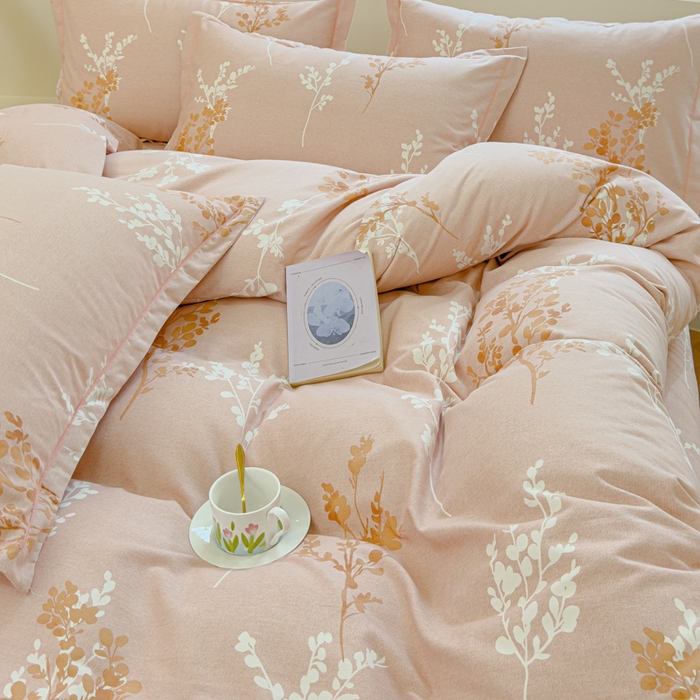 91家纺网 家纺一手货源 找家纺 U品汇 2024新品喷气生态加厚长绒棉纯棉全棉磨毛印花四件套小清新床单床笠直播 花枝江南-咖