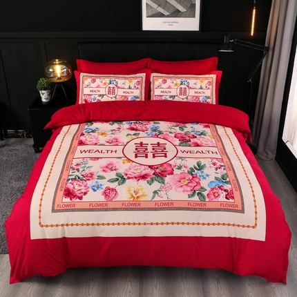 91家纺网 家纺一手货源 找家纺 （总）博婷 2024新款130g高支高密亲肤棉亲肤棉婚庆四件套