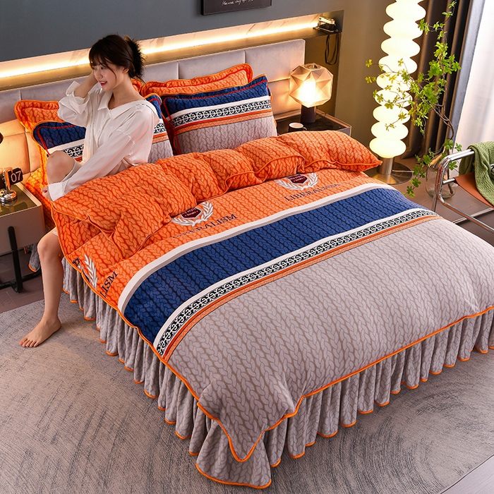 91家纺网 家纺一手货源 找家纺 绒品壹家家纺 2024新款5斤加厚金貂绒四件套 简约条格