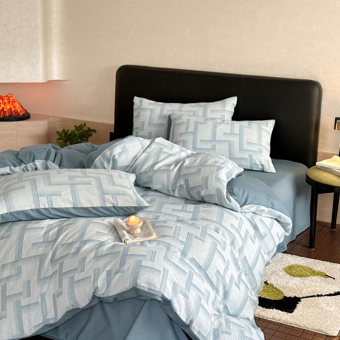 91家纺网 家纺一手货源 找家纺 ab家纺 2024新款A类全棉三层纱提花四件套--奥德赛 奥德赛  浅蓝