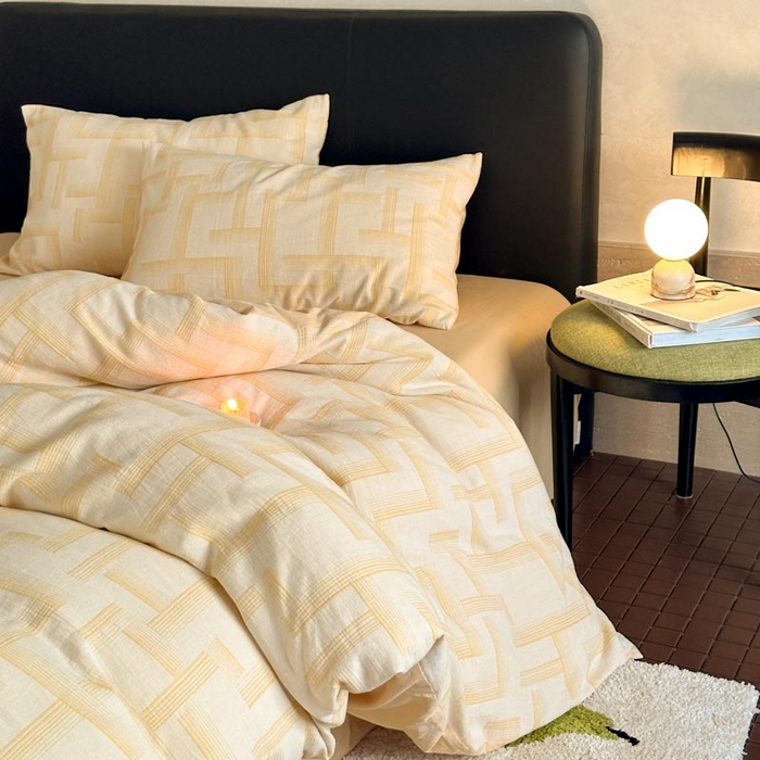 91家纺网 家纺一手货源 找家纺 ab家纺 2024新款A类全棉三层纱提花四件套--奥德赛 奥德赛 -浅黄