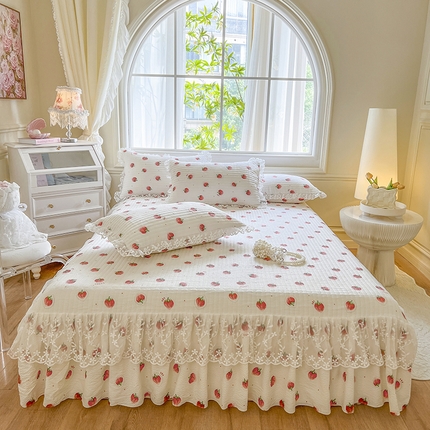 91家纺网 家纺一手货源 找家纺 （总）网红馆（ck家纺） 2025新款泡泡棉花边床裙三件套