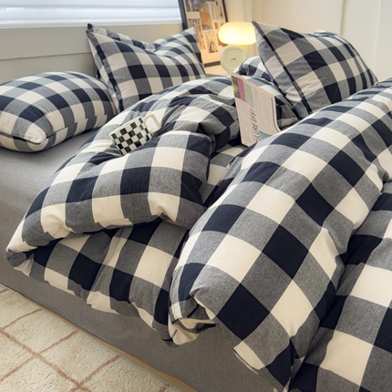 星尚家纺 2024新款A类全棉色织水洗棉三四件套系列-单被套 黑白格