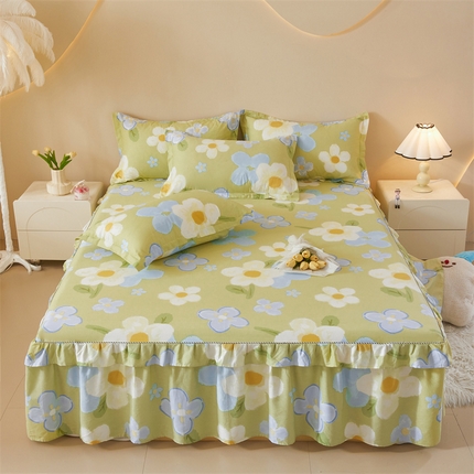 91家纺网 家纺一手货源 找家纺 名优家纺 2024新款A类全棉印花床裙 雅秀-绿色