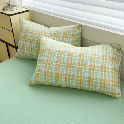 星尚家纺 2024新款A类全棉色织水洗棉三四件套系列-单枕套 多芙-清水绿