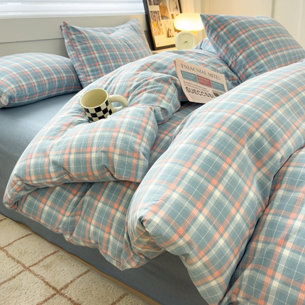 91家纺网 家纺一手货源 找家纺 星尚家纺 2024新款A类全棉色织水洗棉三四件套系列-单被套 映像蓝