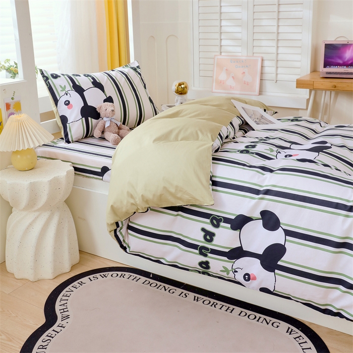 91家纺网 家纺一手货源 找家纺 2024新款学生宿舍.13372印花三件套 快乐熊猫