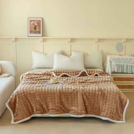 蓝冰家纺 2024新款仿兔毛绒毛毯毯子 咖色