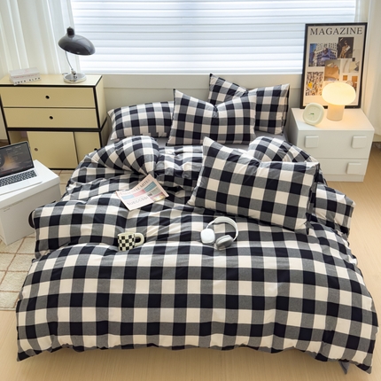 91家纺网 家纺一手货源 找家纺 星尚家纺 2024新款全棉色织水洗棉学生三件套 黑白格