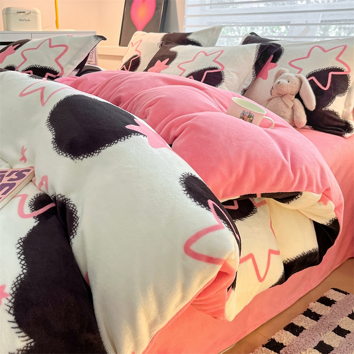 91家纺网 家纺一手货源 找家纺 启程家纺 2024新款A类秋冬INS风牛奶绒四件套 六角星