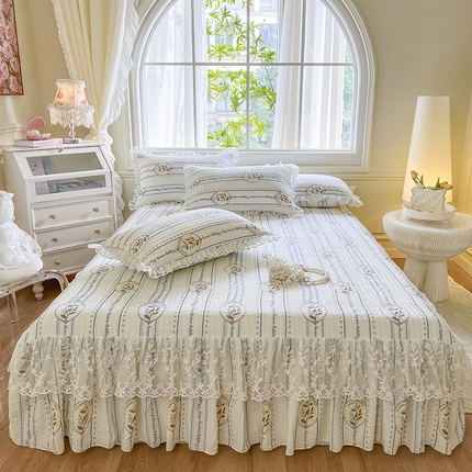 网红馆（ck家纺） 2025新款泡泡棉花边床裙三件套 花莫