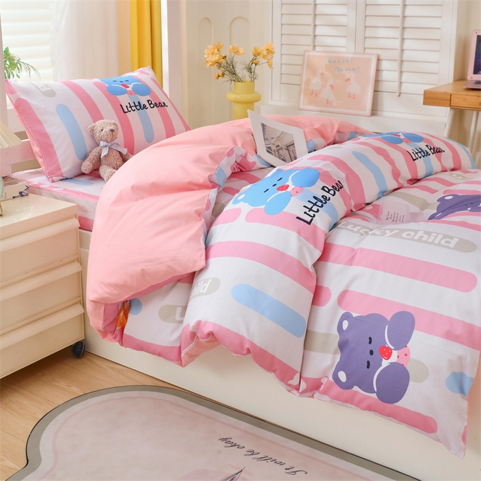 91家纺网 家纺一手货源 找家纺 2024新款学生宿舍.13372印花三件套 彩虹熊