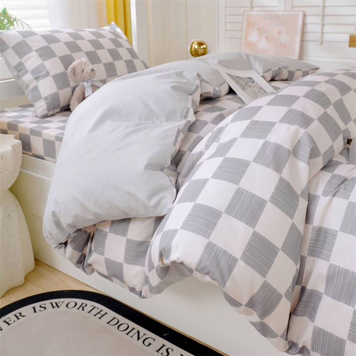 91家纺网 家纺一手货源 找家纺 2024新款学生宿舍.13372印花三件套 格子韵律