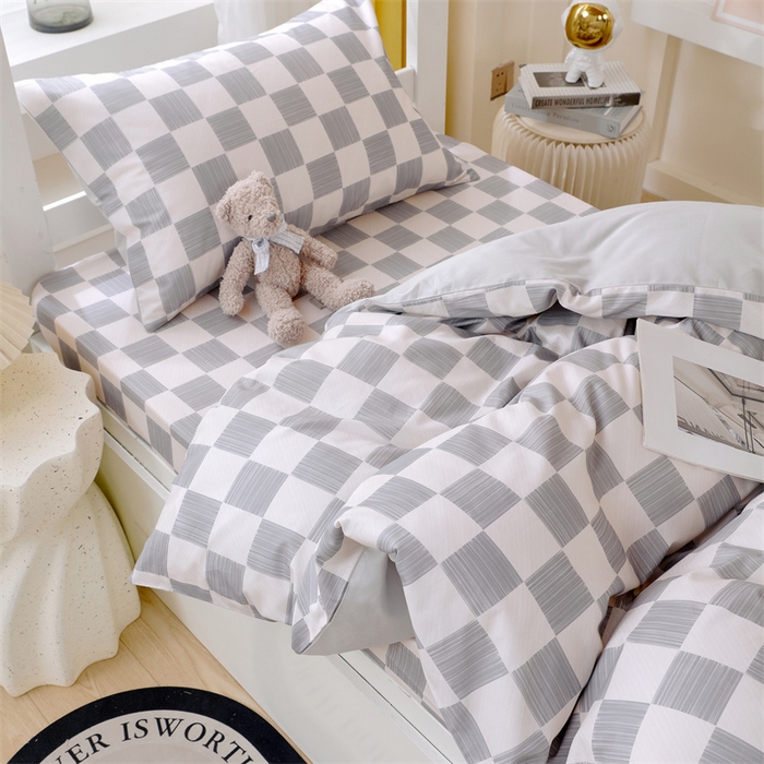 91家纺网 家纺一手货源 找家纺 2024新款学生宿舍.13372印花三件套 格子韵律