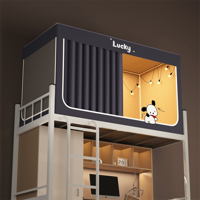 91家纺网 家纺一手货源 找家纺 佳梦家纺 2024新款学生卡通烫画强遮光蚊帐 小招财-深灰色