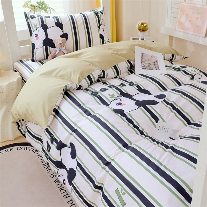 91家纺网 家纺一手货源 找家纺 2024新款学生宿舍.13372印花三件套 快乐熊猫