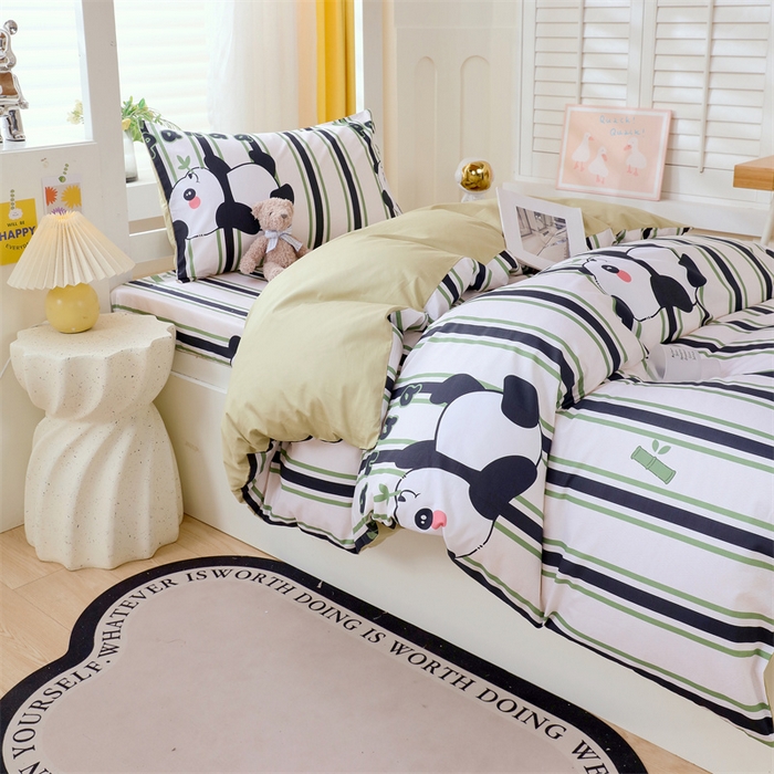 91家纺网 家纺一手货源 找家纺 2024新款学生宿舍.13372印花三件套 快乐熊猫