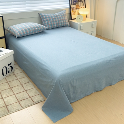 91家纺网 家纺一手货源 找家纺 星尚家纺 2024新款A类全棉色织水洗棉三四件套系列-单床单 映像蓝