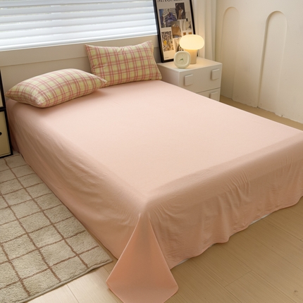 星尚家纺 2024新款A类全棉色织水洗棉三四件套系列-单床单 多芙-芭蕾粉