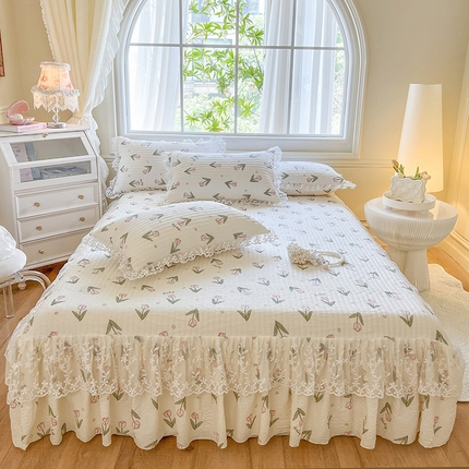 91家纺网 家纺一手货源 找家纺 （总）网红馆（ck家纺） 2025新款泡泡棉花边床裙三件套