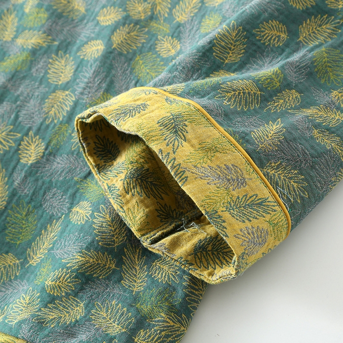 91家纺网 家纺一手货源 找家纺 洛兰沙家居馆【只代发】【只代发】 2024新款全棉色织提花国风长袖长裤睡衣女四季薄款圆领套头家居服套装可外穿 深绿