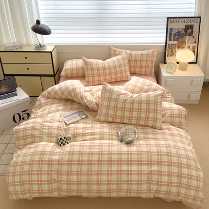 星尚家纺 2024新款A类全棉色织水洗棉三四件套系列-四件套 多芙-芭蕾粉