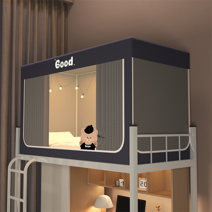 91家纺网 家纺一手货源 找家纺 佳梦家纺 2024新款学生卡通烫画强遮光蚊帐 黑色小熊-深灰