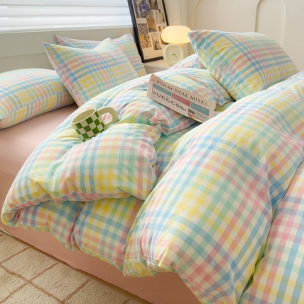 星尚家纺 2024新款A类全棉色织水洗棉三四件套系列-单被套 冰激凌粉