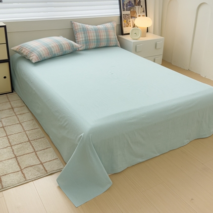 91家纺网 家纺一手货源 找家纺 星尚家纺 2024新款A类全棉色织水洗棉三四件套系列-单床单 森沐绿