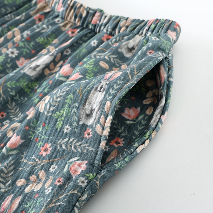 91家纺网 家纺一手货源 找家纺 洛兰沙家居馆【只代发】【只代发】 2024新款棉纱绉布睡衣女春夏季甜美蕾丝印花韩版花边长袖套头家居服四季款 绿色