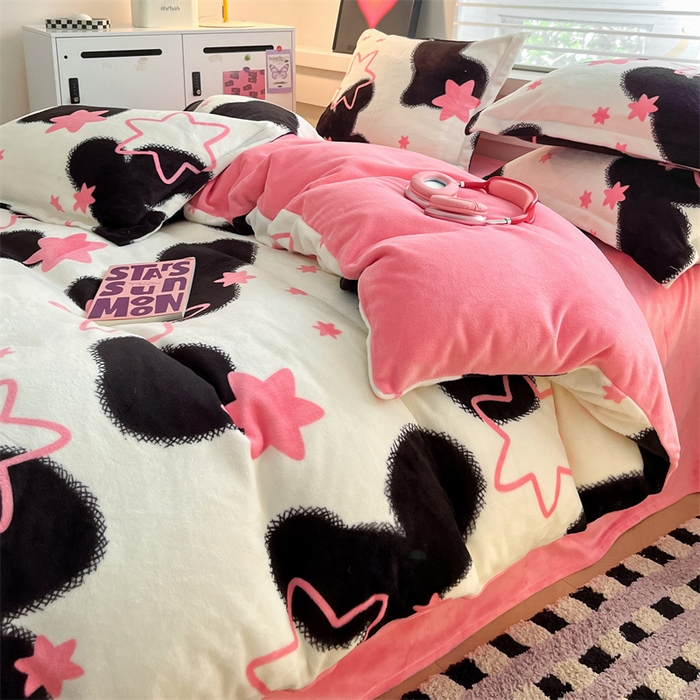 91家纺网 家纺一手货源 找家纺 启程家纺 2024新款A类秋冬INS风牛奶绒四件套 六角星