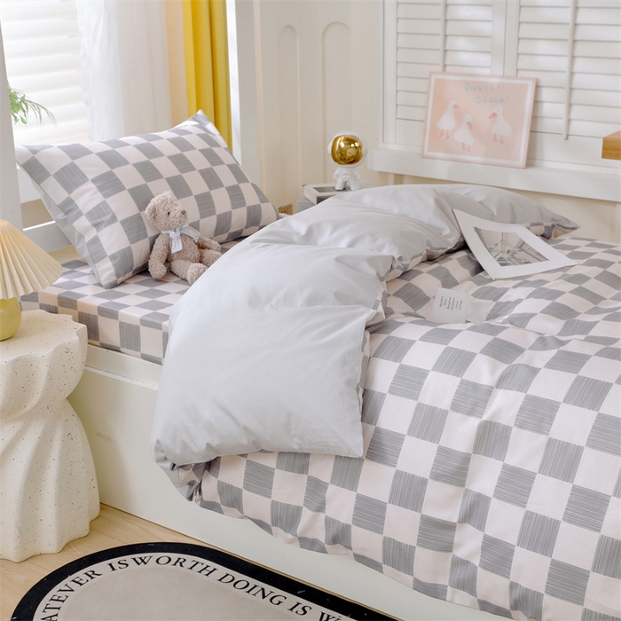 91家纺网 家纺一手货源 找家纺 2024新款学生宿舍.13372印花三件套 格子韵律