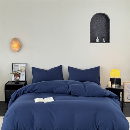 91家纺网 家纺一手货源 找家纺 沃朴家居 2024新款纯色水洗棉四件套学生三件套克莱因蓝