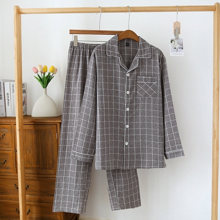 91家纺网 家纺一手货源 找家纺 （总）洛兰沙家居馆【只代发】【只代发】 2024新款男士睡衣春秋季纯棉长袖大码家居服全棉薄款宽松男士春夏居家服可外贸