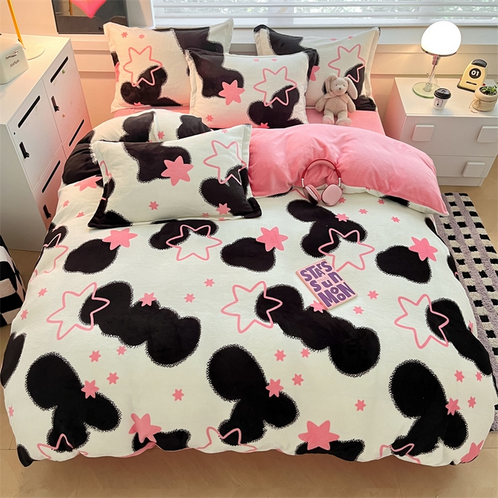 91家纺网 家纺一手货源 找家纺 启程家纺 2024新款A类秋冬INS风牛奶绒四件套 六角星