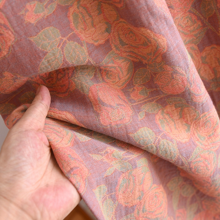 91家纺网 家纺一手货源 找家纺 洛兰沙家居馆【只代发】【只代发】 2024新款全棉色织提花国风长袖长裤睡衣女四季薄款圆领套头家居服套装可外穿 长款粉色