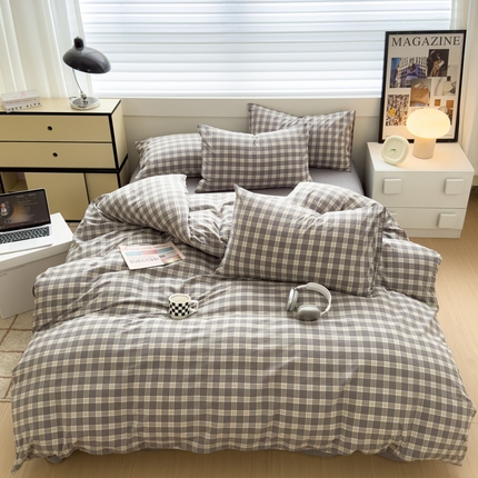 星尚家纺 2024新款A类全棉色织水洗棉三四件套系列-四件套 麦田灰