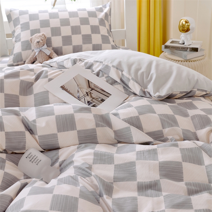 91家纺网 家纺一手货源 找家纺 2024新款学生宿舍.13372印花三件套 格子韵律