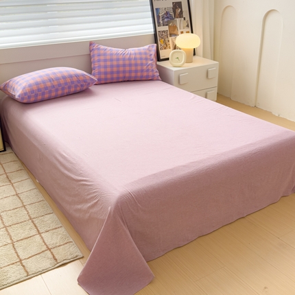 91家纺网 家纺一手货源 找家纺 星尚家纺 2024新款A类全棉色织水洗棉三四件套系列-单床单 粉紫格