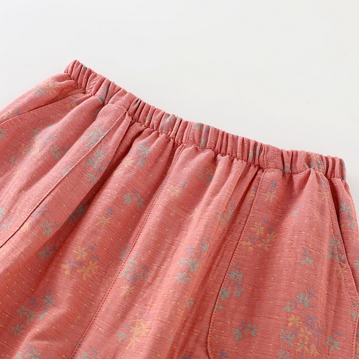 91家纺网 家纺一手货源 找家纺 洛兰沙家居馆【只代发】【只代发】 2024新款全棉色织提花国风长袖长裤睡衣女四季薄款圆领套头家居服套装可外穿 中式-粉色