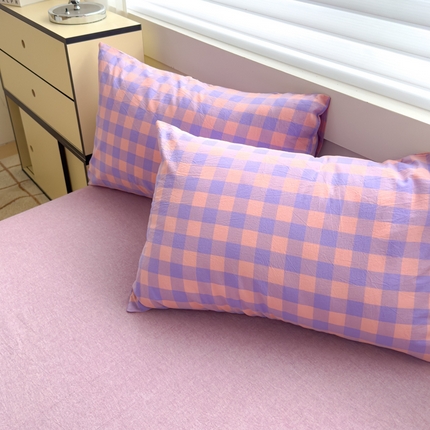 星尚家纺 2024新款A类全棉色织水洗棉三四件套系列-单枕套 粉紫格