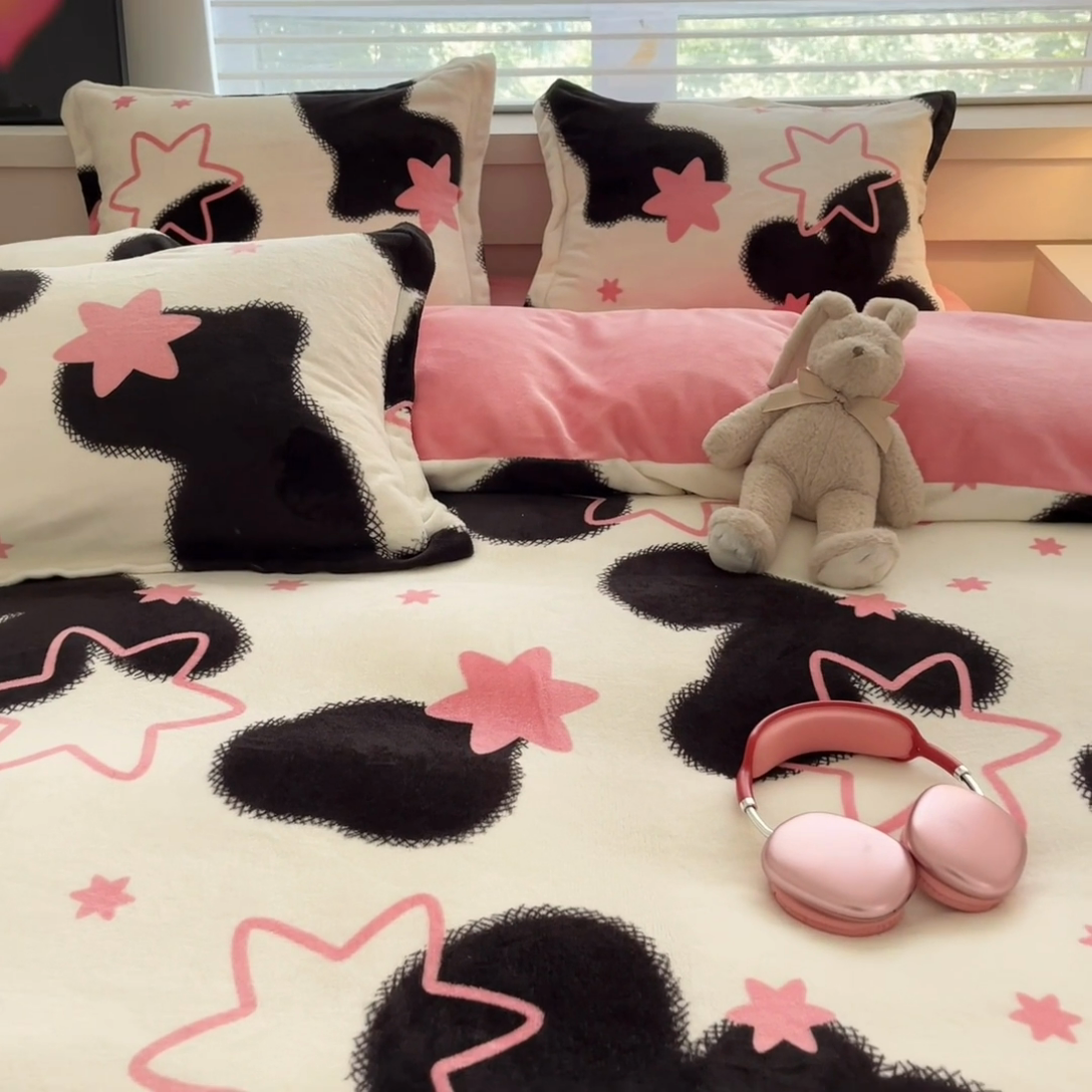 91家纺网 家纺一手货源 找家纺 启程家纺 2024新款A类秋冬INS风牛奶绒四件套 六角星