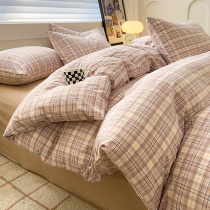 91家纺网 家纺一手货源 找家纺 星尚家纺 2024新款A类全棉色织水洗棉三四件套系列-单被套 森屿咖