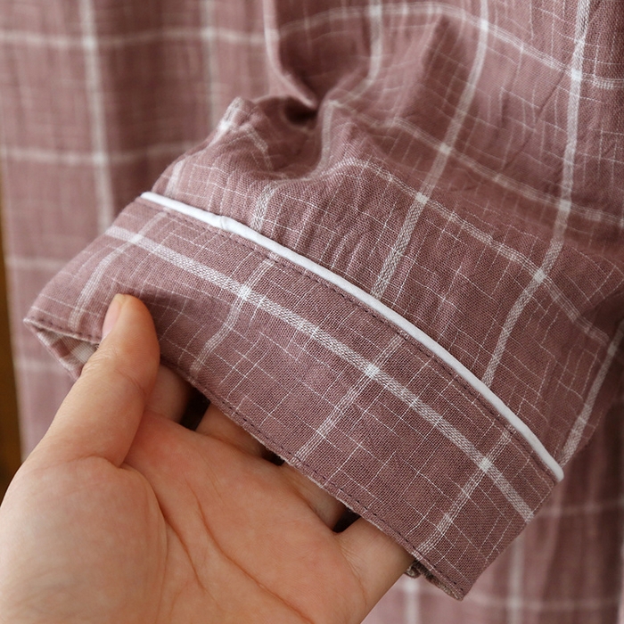 91家纺网 家纺一手货源 找家纺 洛兰沙家居馆【只代发】【只代发】 2024新款男士睡衣春秋季纯棉长袖大码家居服全棉薄款宽松男士春夏居家服可外贸 粉格子