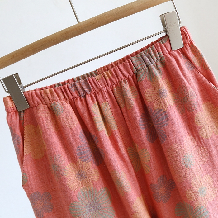 91家纺网 家纺一手货源 找家纺 洛兰沙家居馆【只代发】【只代发】 2024新款全棉色织提花国风长袖长裤睡衣女四季薄款圆领套头家居服套装可外穿 橙色