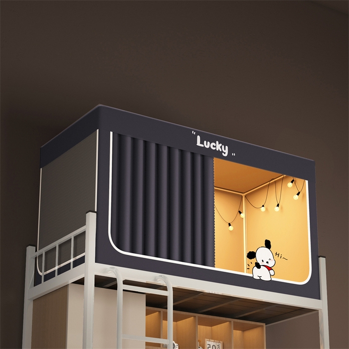 91家纺网 家纺一手货源 找家纺 佳梦家纺 2024新款学生卡通烫画强遮光蚊帐 小招财-深灰色