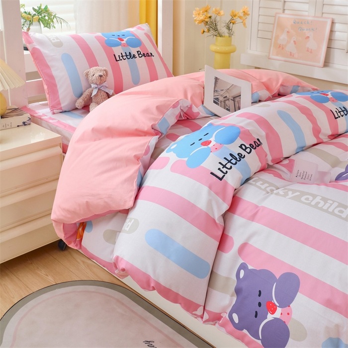 91家纺网 家纺一手货源 找家纺 2024新款学生宿舍.13372印花三件套 彩虹熊