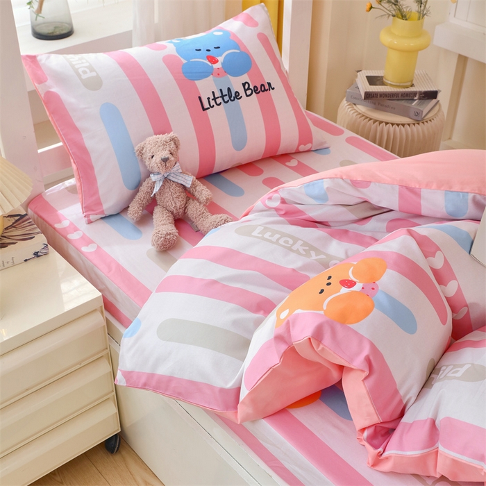 91家纺网 家纺一手货源 找家纺 2024新款学生宿舍.13372印花三件套 彩虹熊