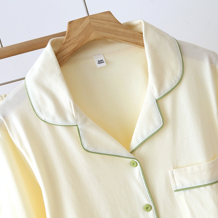 91家纺网 家纺一手货源 找家纺 洛兰沙家居馆【只代发】【只代发】 2024新款针织棉睡衣女春秋款居家针织棉大码夏季开衫长袖柔软家居服套装 奶黄色