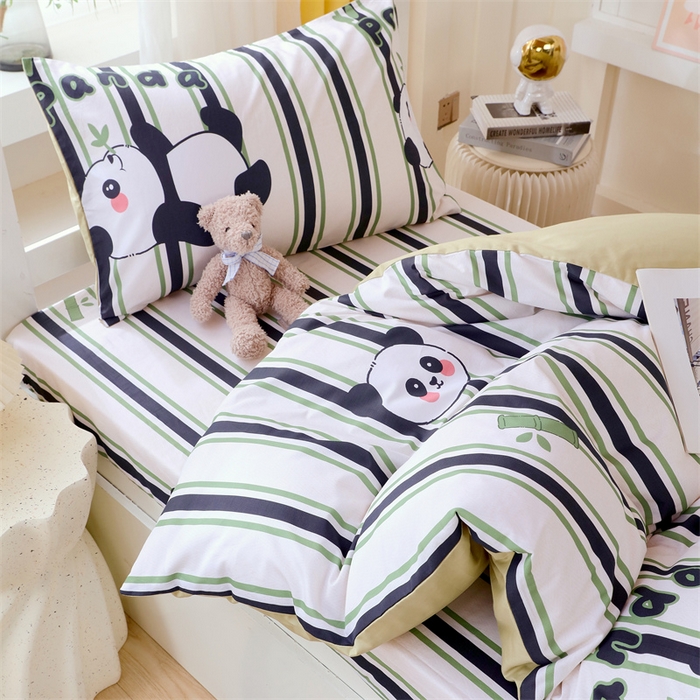 91家纺网 家纺一手货源 找家纺 2024新款学生宿舍.13372印花三件套 快乐熊猫